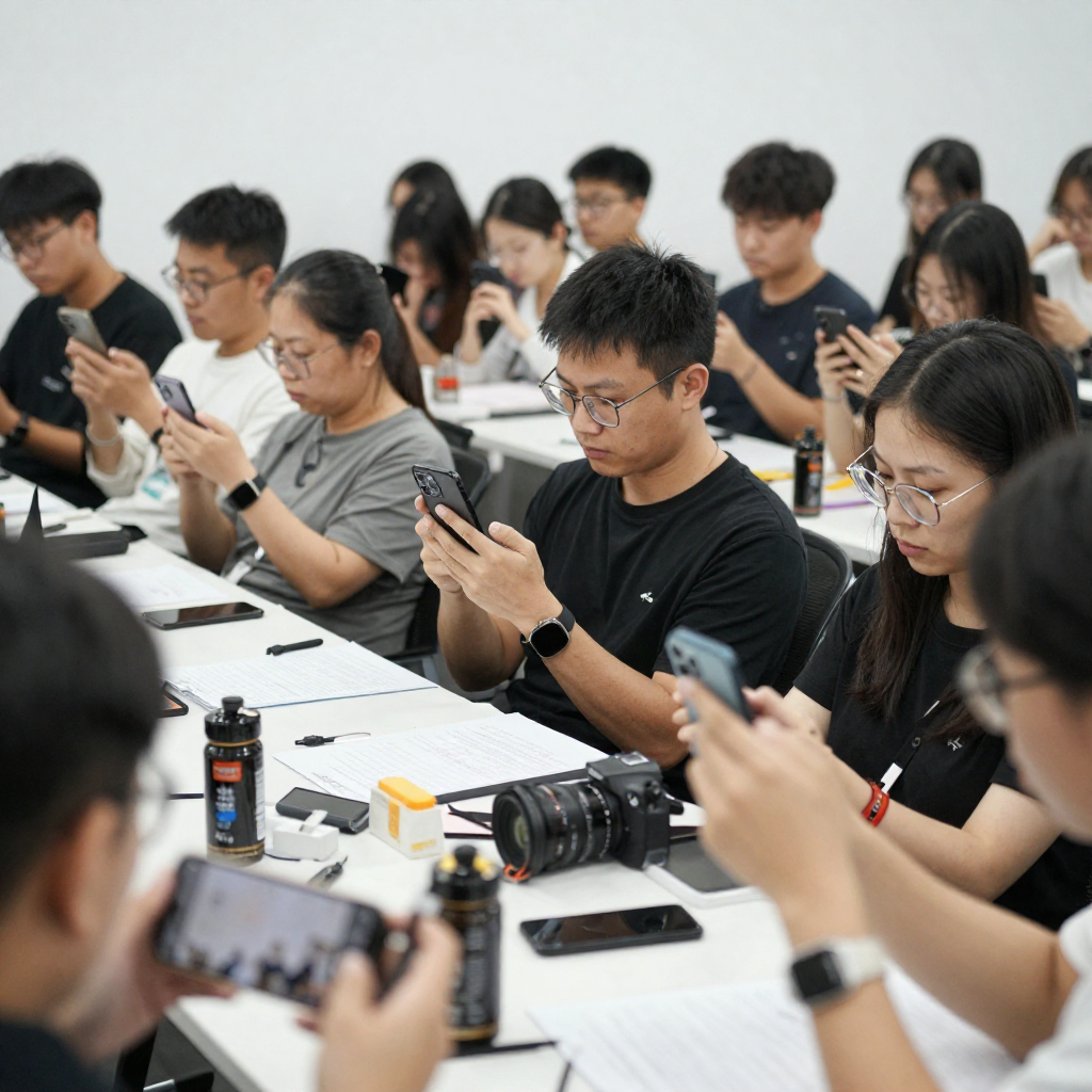 Students practicing smartphone photography techniques during workshop