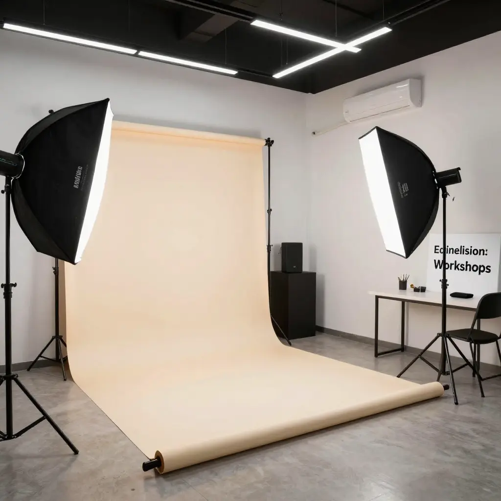 Our photography workshop space with equipment and learning materials